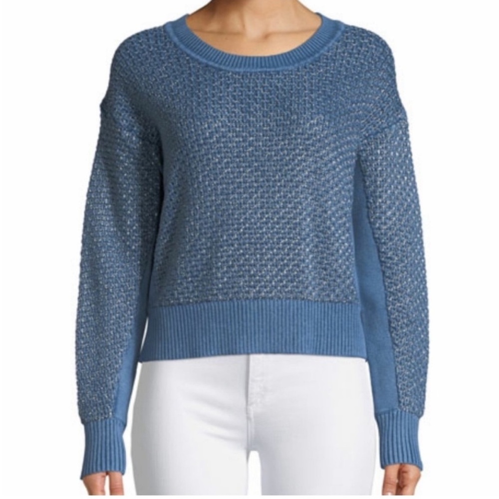 Rag & Bone Kyra Crewneck Metallic Knit
Pullover Indigo Blue